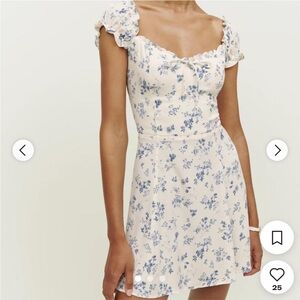 Reformation Floral Print Cream and Blue Dress